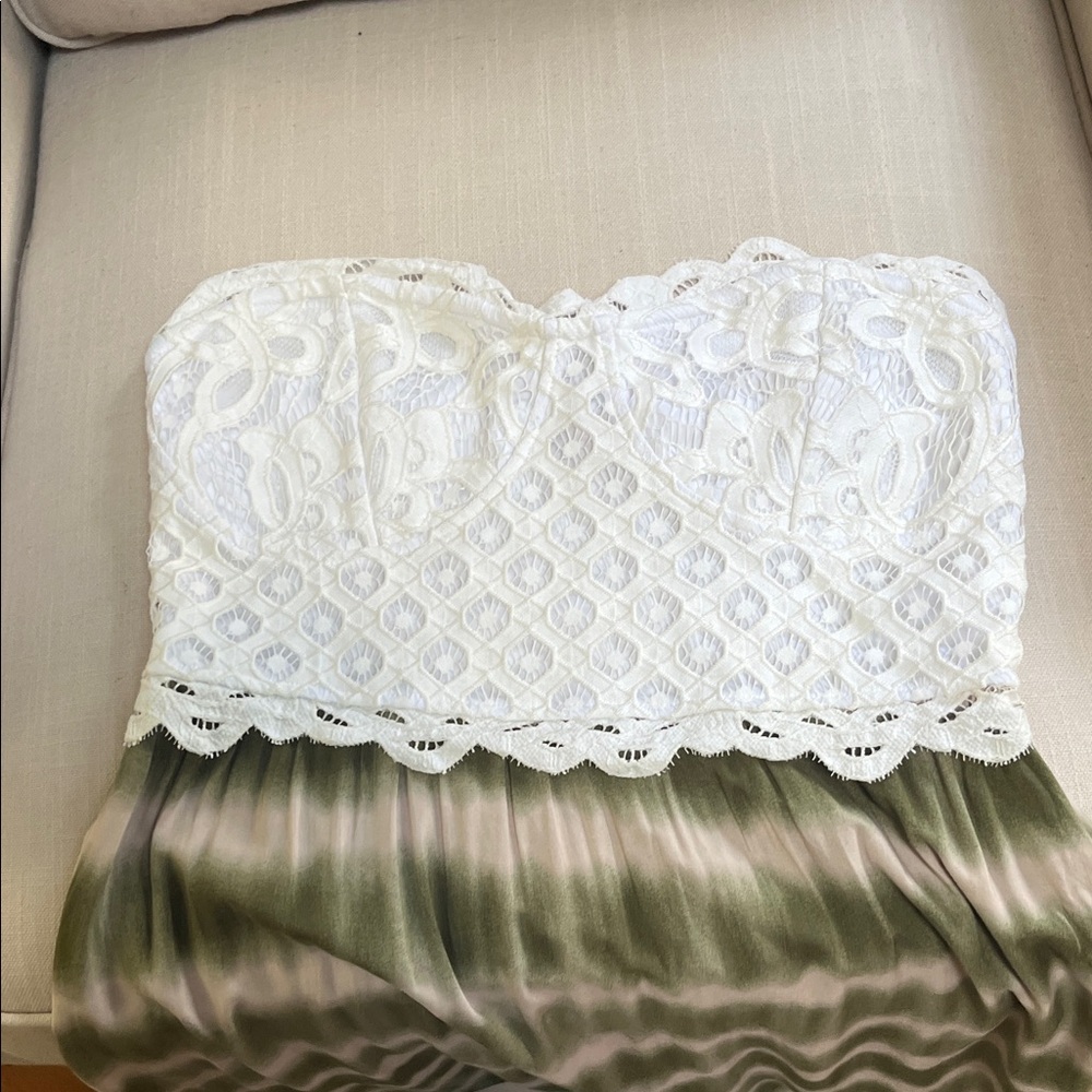 White Lace Strapless with Pink & Green Bottom Maxi Dress - Picture 7 of 7